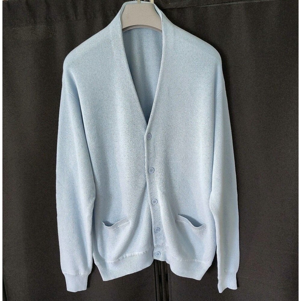 Jos A Bank Leadbetter Men's Golf Cardigan Size L Light Blue 100% Cotton V Neck